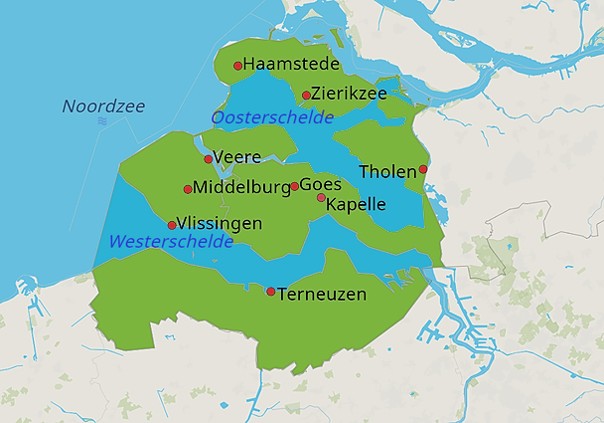Geografische kaart van Zeeland